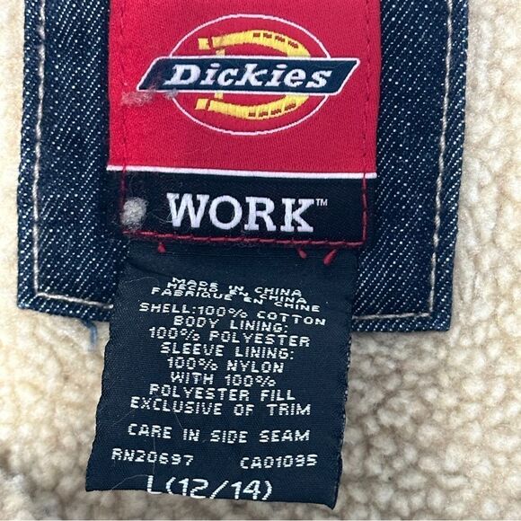 Dickies Work Womens Denim Jean Jacket Size L Blue Sherpa Lined - Picture 9 of 10